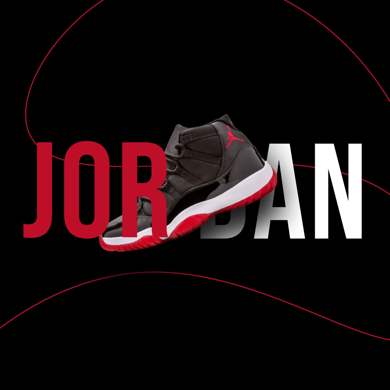 Stylized Jordan brand logo animation in red and white against black background.