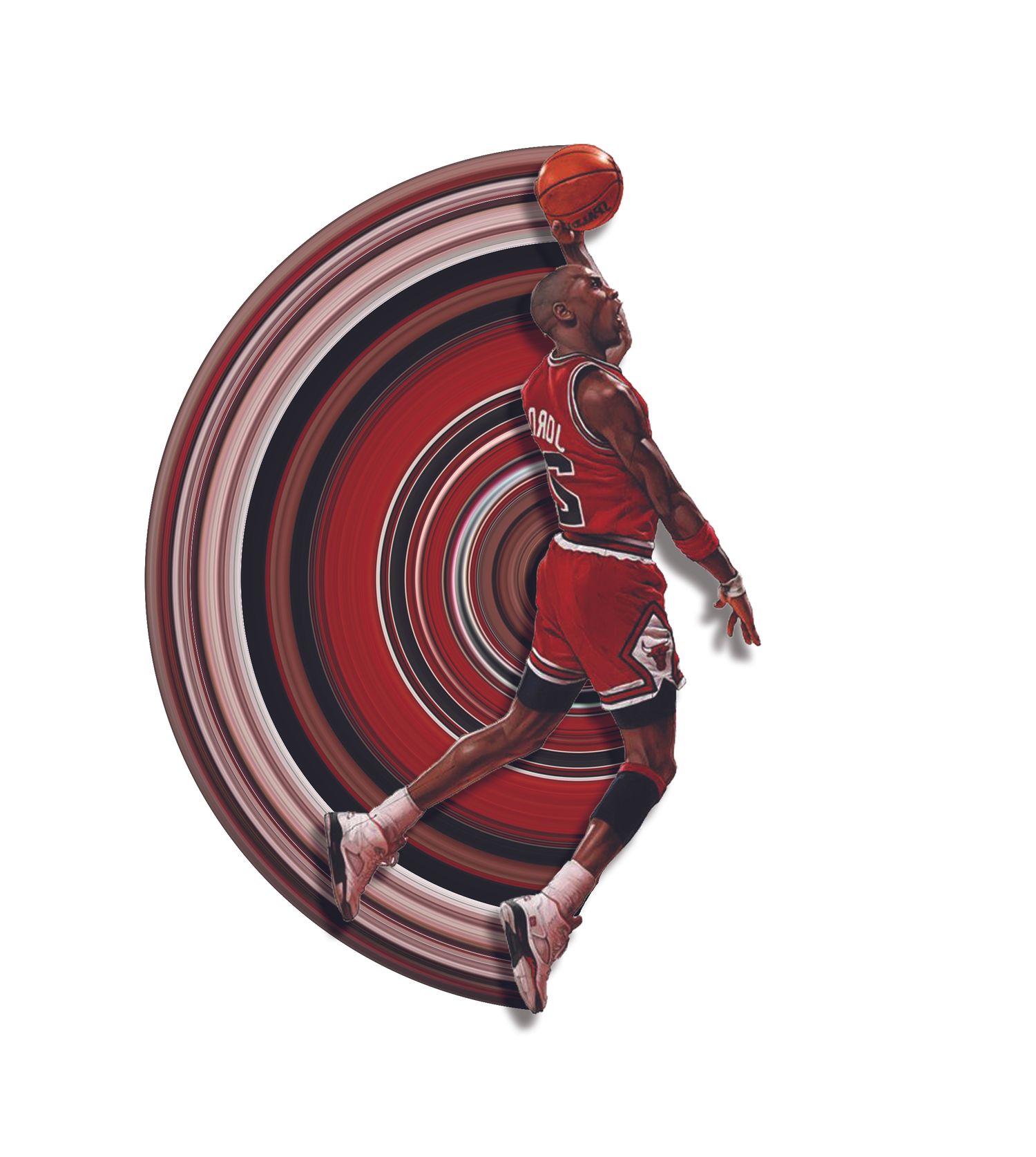 Red circular spiral design with gradient effect and motion blur.