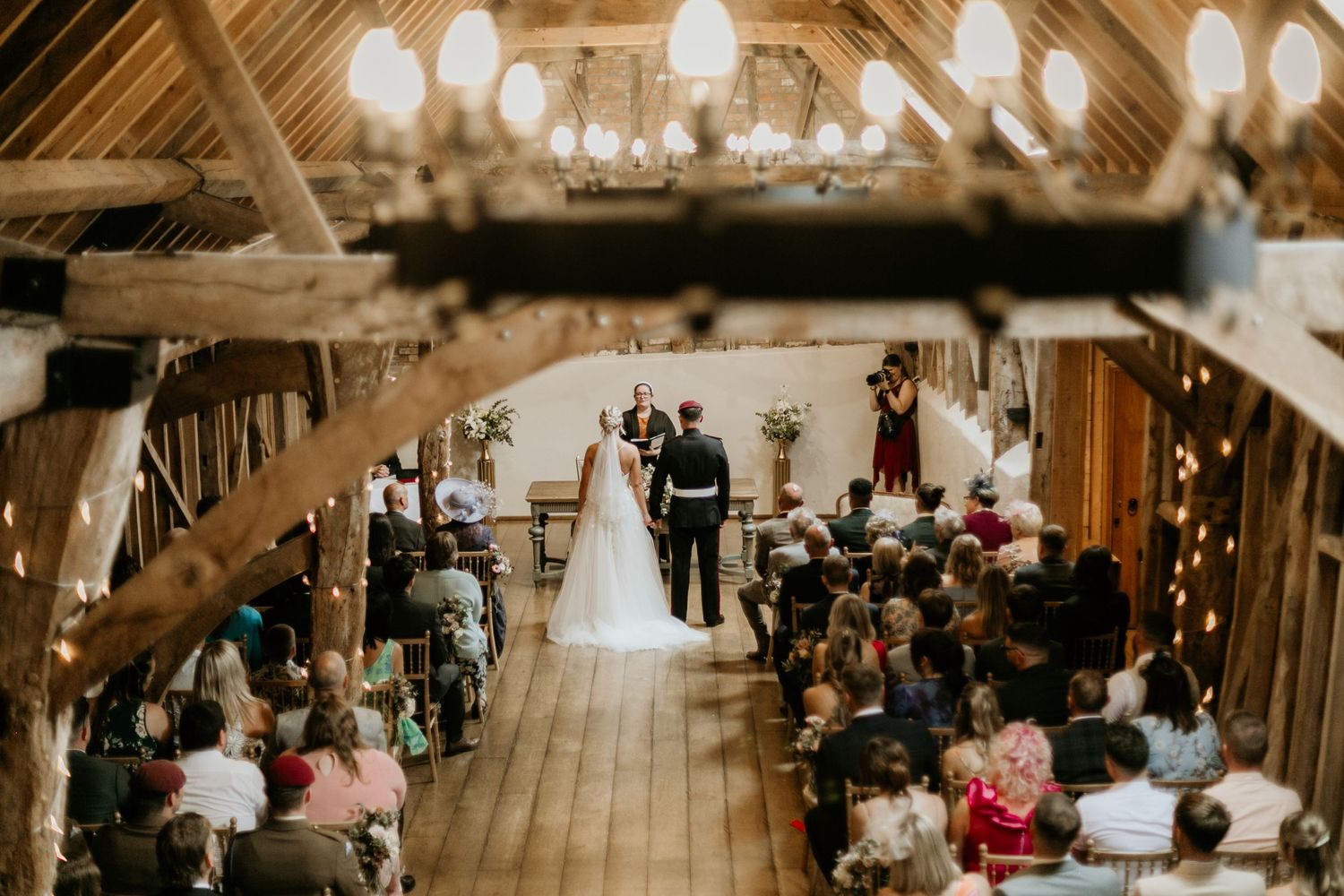 bride and groom from a view high up during ceremony