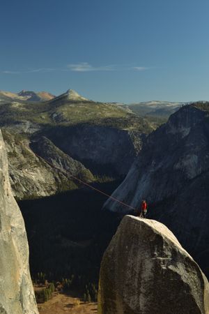 Climber on The Lost Arrow, Yosemite National Park, CA