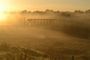 Morning Sunrise over Foggy Bridge, La Grange, CA