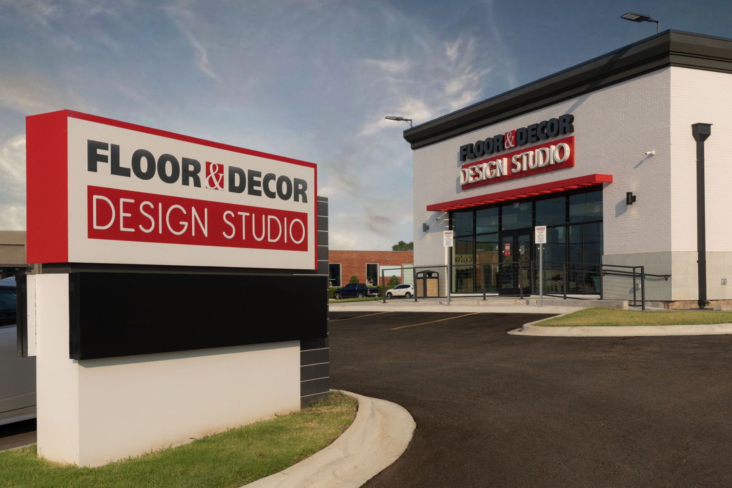 An exterior architectural shot of the Floor & Decor Design Studio in Dallas.