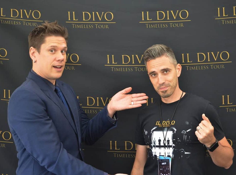 Event photos against an IL DIVO branded backdrop at a promotional event.