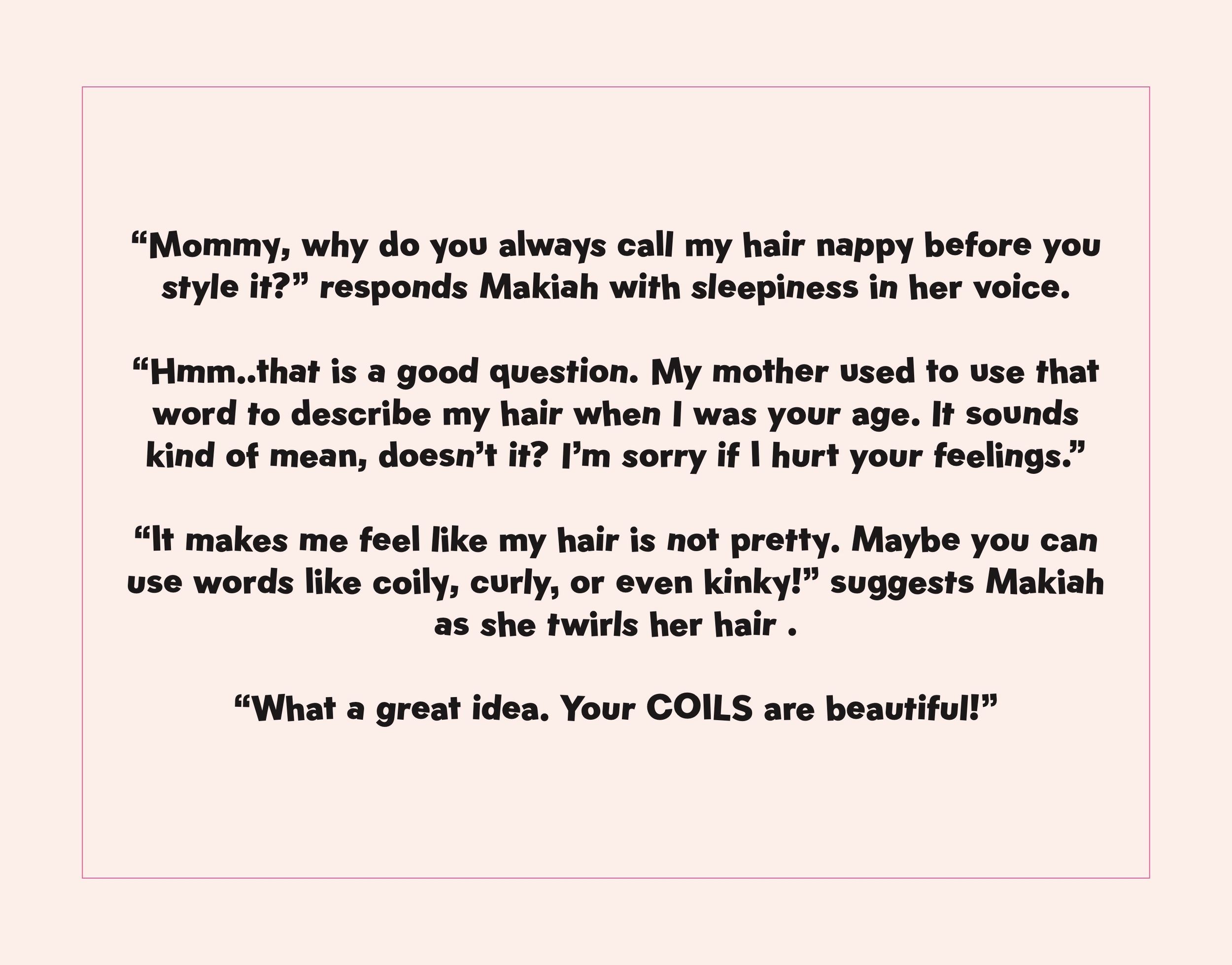 Text discussing hair terminology and suggesting alternative positive words against a white background.