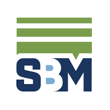 Modern SBM corporate logo design with green stripes and navy blue letters.