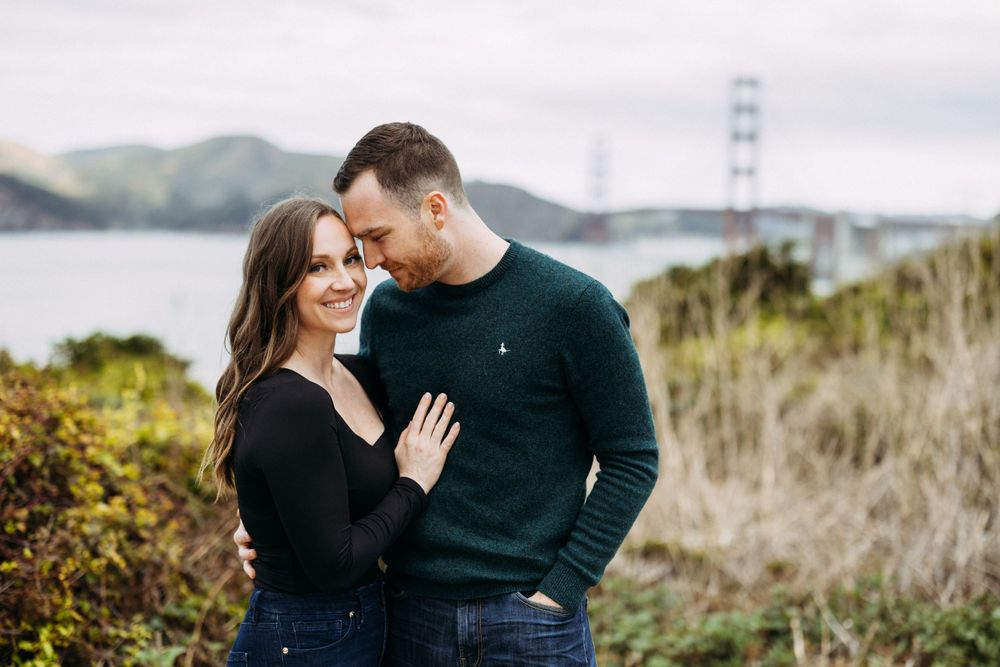 Engaged couple at Marshall's Beach in San Francisco