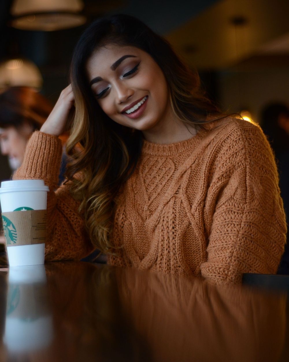 Dreamy cafe portrait at starbucks