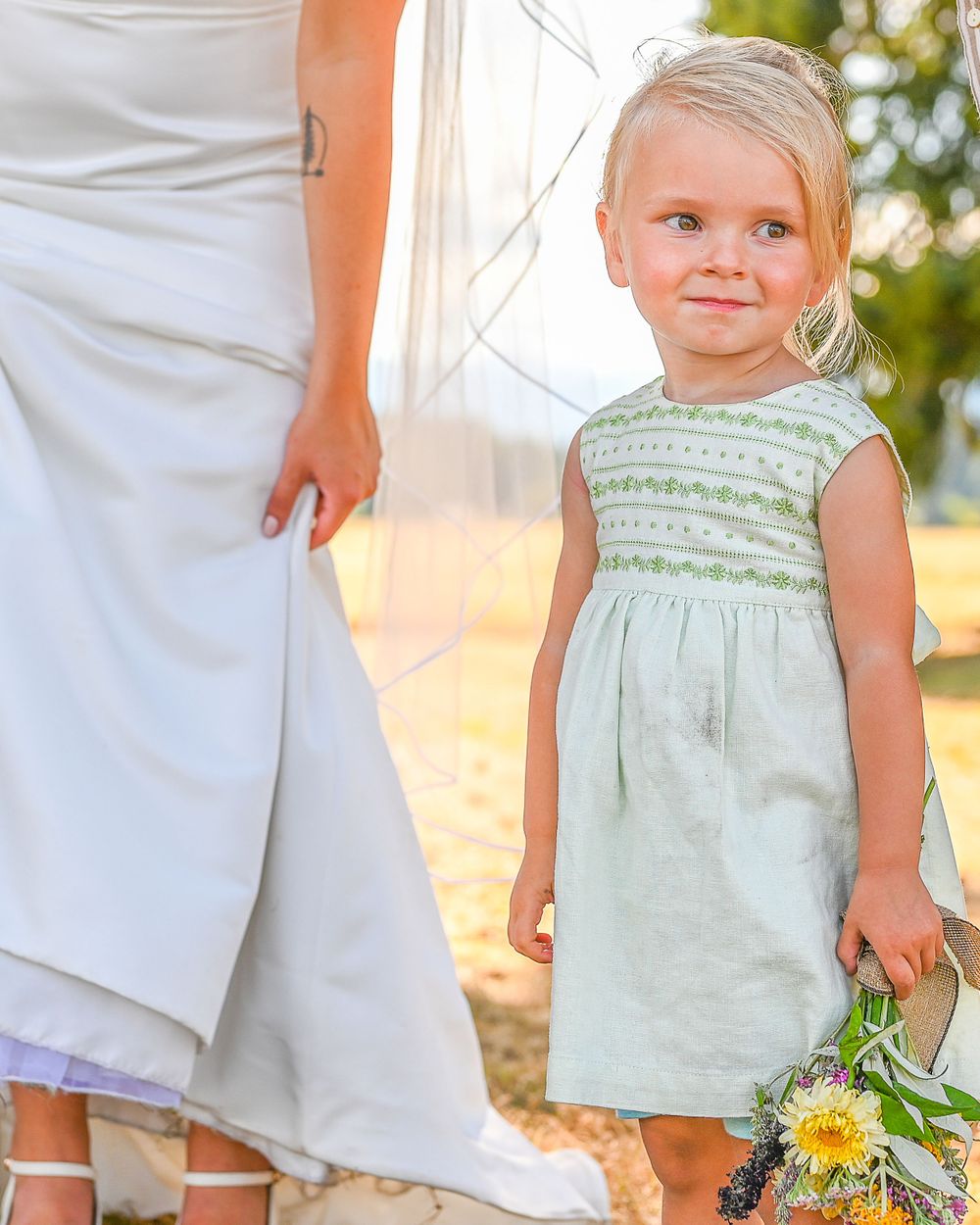 Flower girl light green dress.