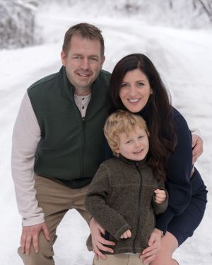 Family photos outside after snow fall