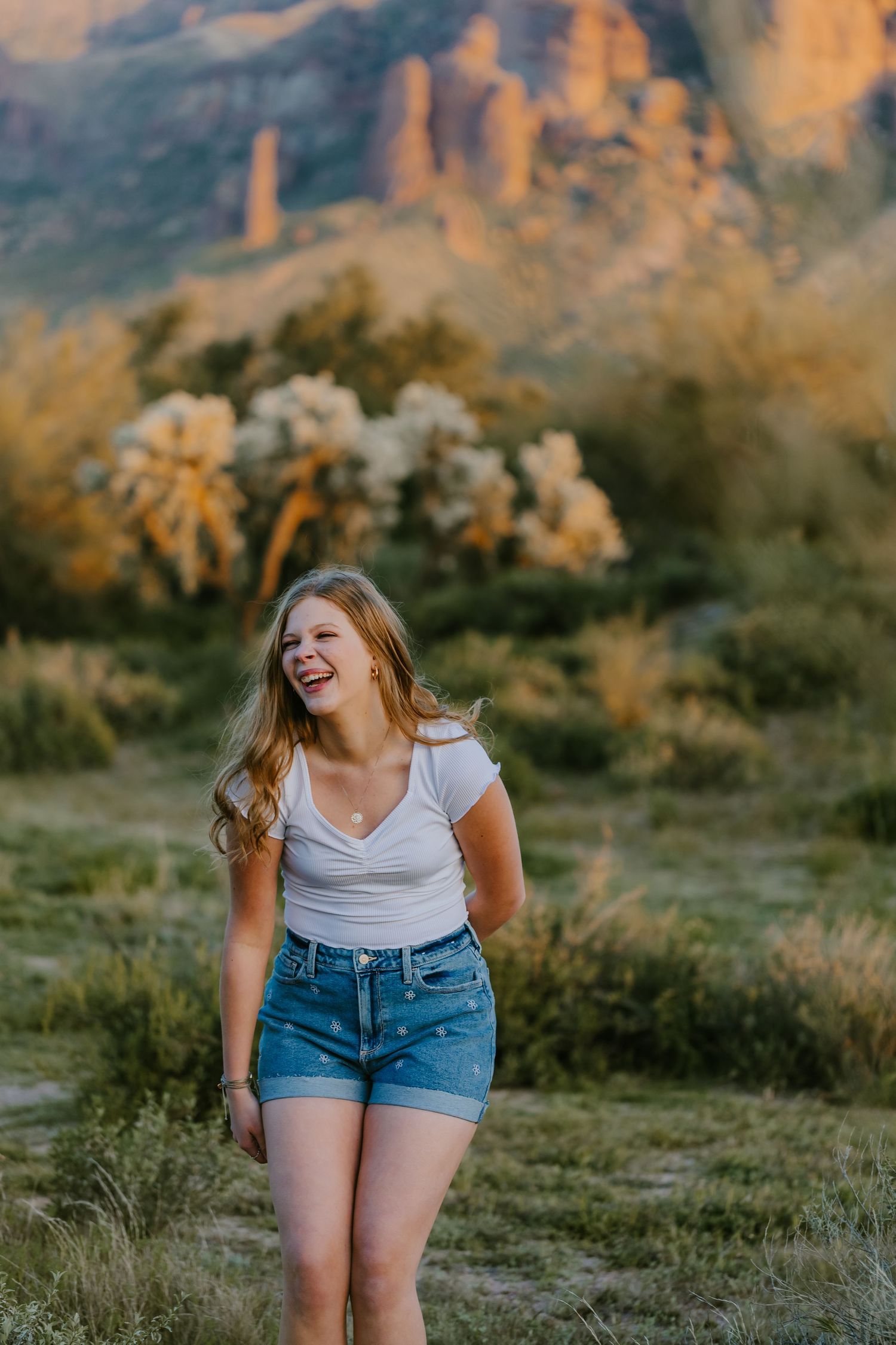 High school senior portrait in White Mountains Arizona at sunset