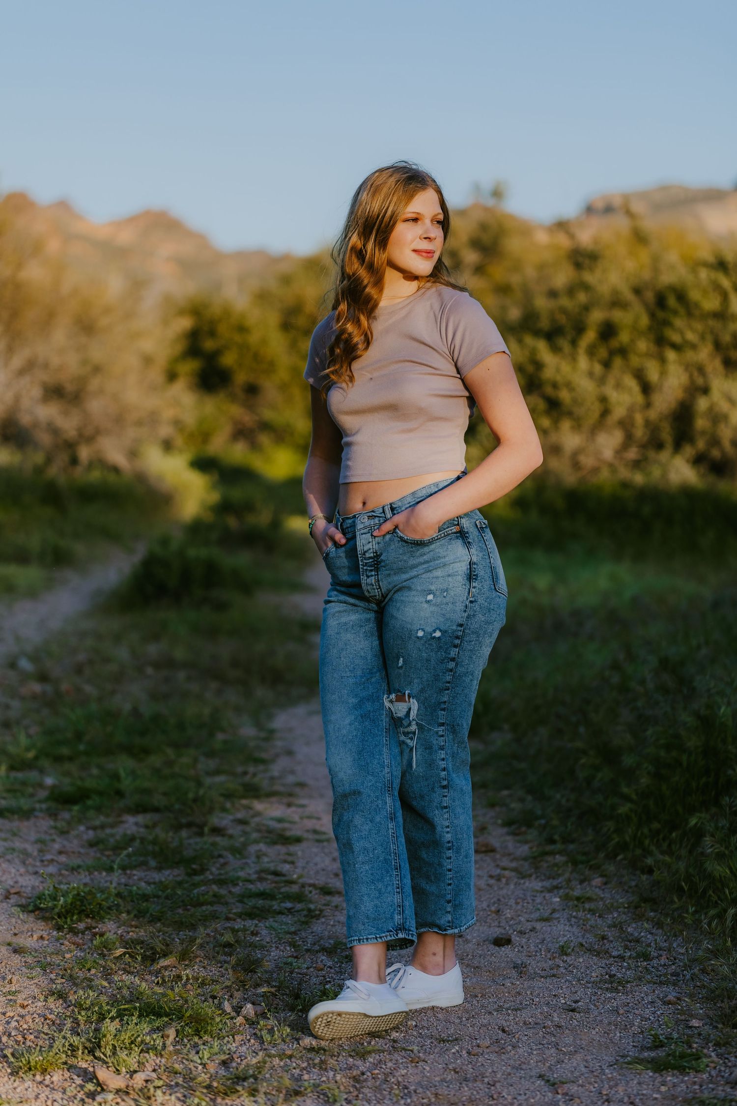Senior girl portrait in natural light meadow Arizona photographer