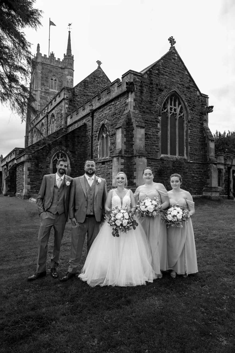 Bridal party outside church