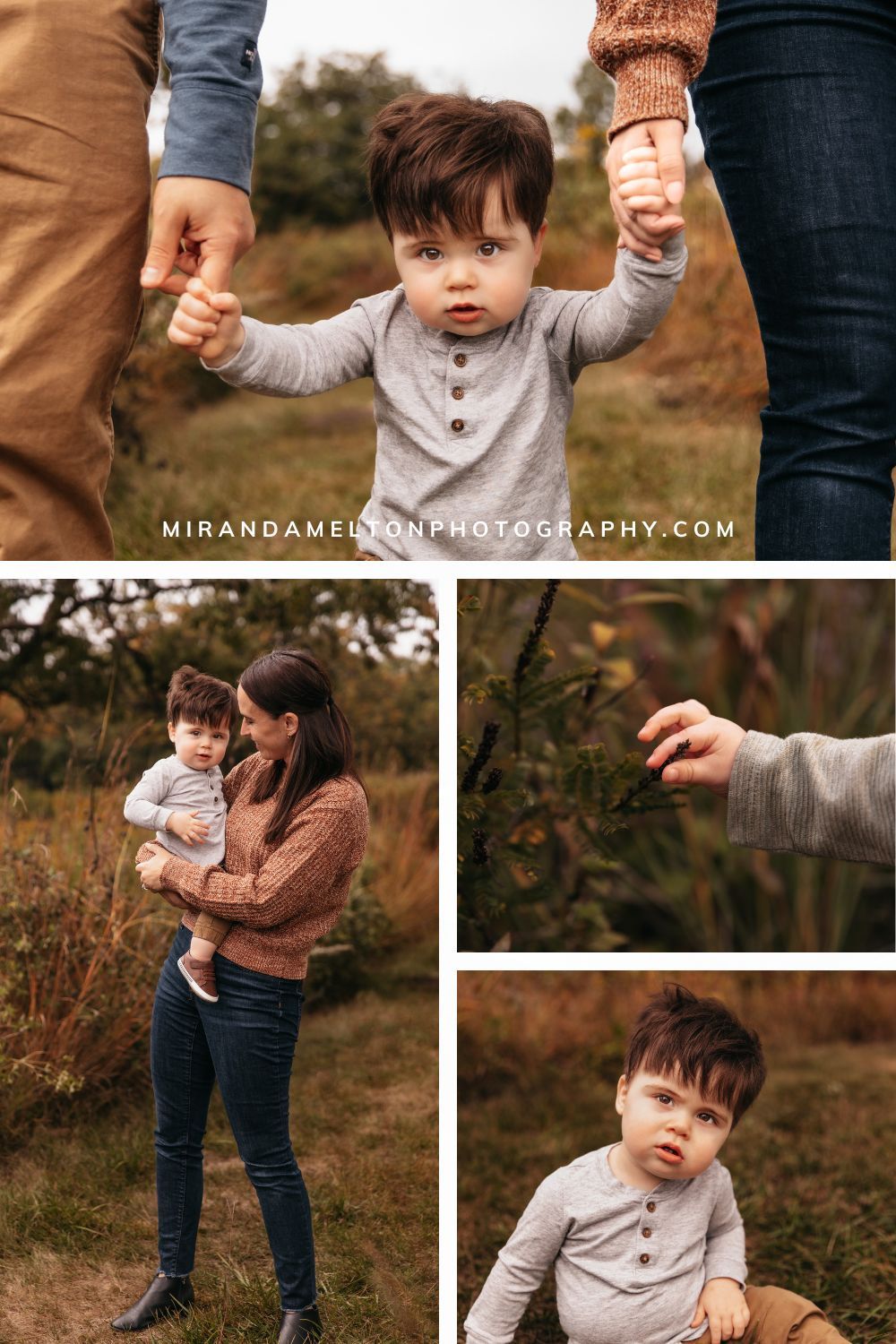 Collage of 4 photos of a one year-old boy and his mom taken by the best Twin Cities Family Photographer in Chaska, MN
