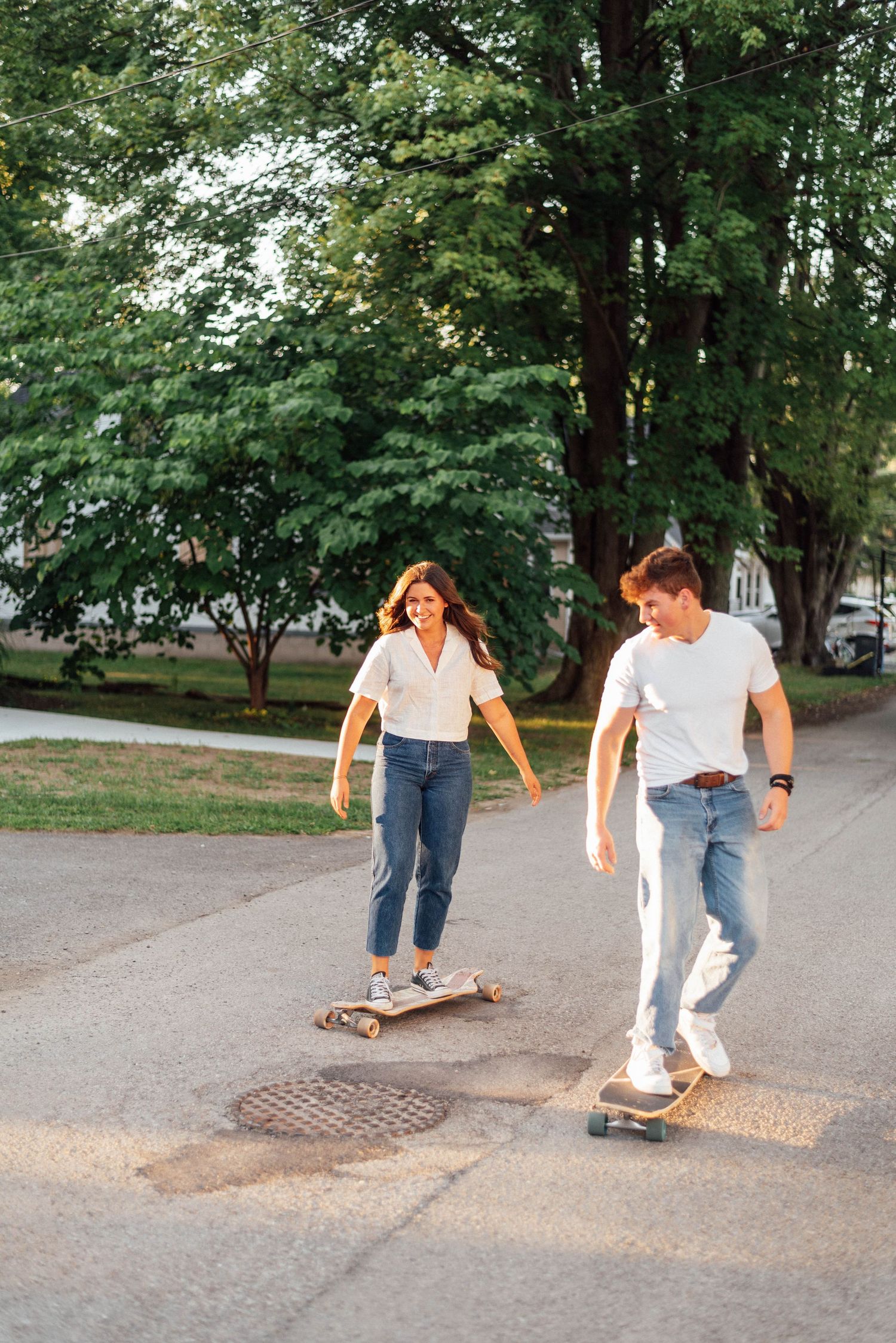 Couple skateboarding in Sherkston, Ontario