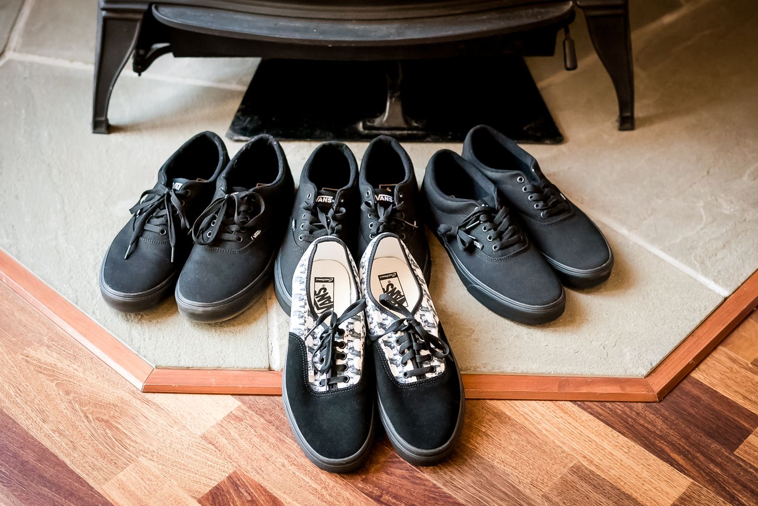 Detail image of groom and groomsmen shoes on wedding day. Photo by Kari Mills Photography.