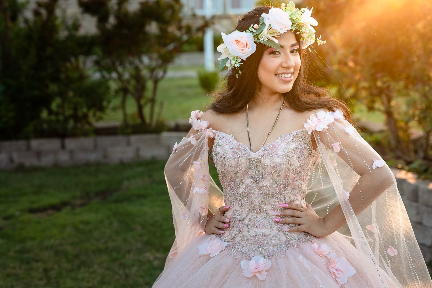 rose gold quinceanera dress at the castle at Rockwall