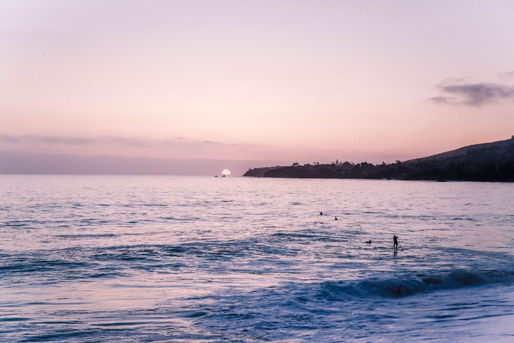A blue hour sunset of the ocean in California