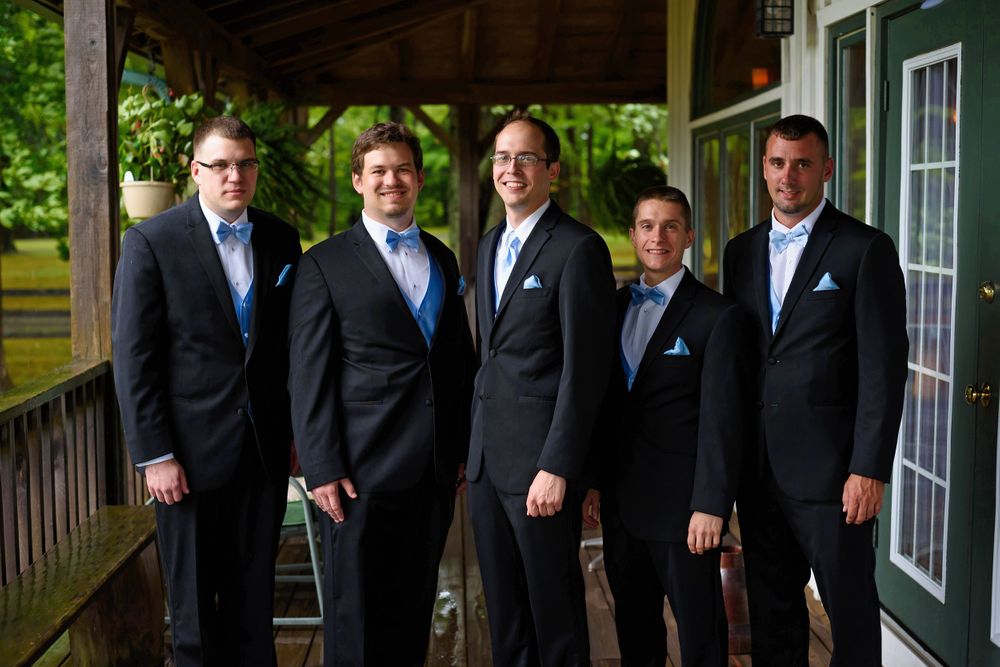 Groom with groomsmen before wedding ceremony at Crystal Brook Farm in Chagrin Falls, Ohio.