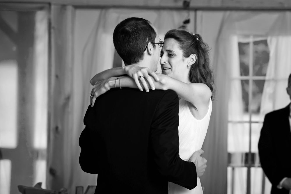Bride and groom dancing at wedding reception at Crystal Brook Farm in Chagrin Falls, Ohio.