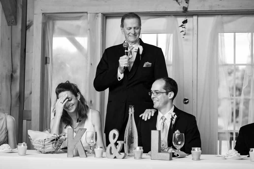 Toast during wedding reception at Crystal Brook Farm in Chagrin Falls, Ohio.