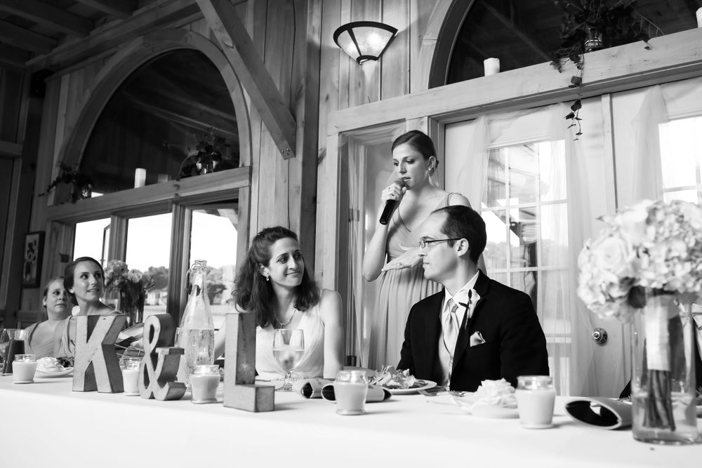 Bridesmaid toast during wedding reception at Crystal Brook Farm in Chagrin Falls, Ohio.