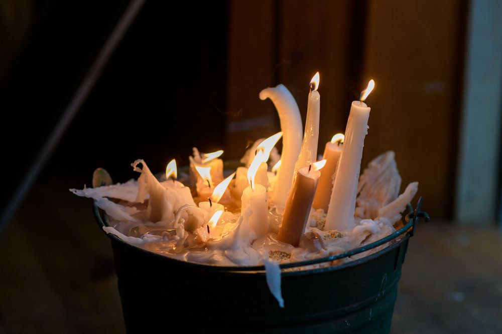 Candles during wedding reception at Crystal Brook Farm in Chagrin Falls, Ohio.