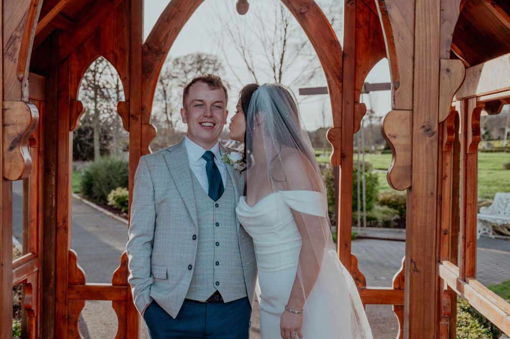Bride and Groom posing for pictures