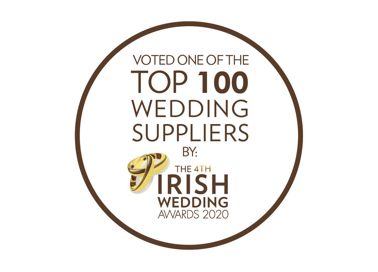 Irish Wedding Awards 2020 circular badge recognizing Top 100 Wedding Suppliers.