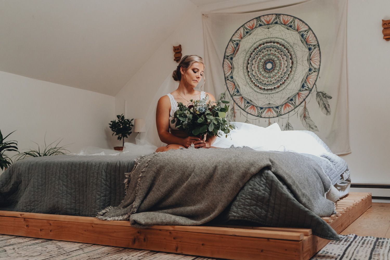 bridal boudoir intimate elopement airbnb at fox hill cabin in Poconos