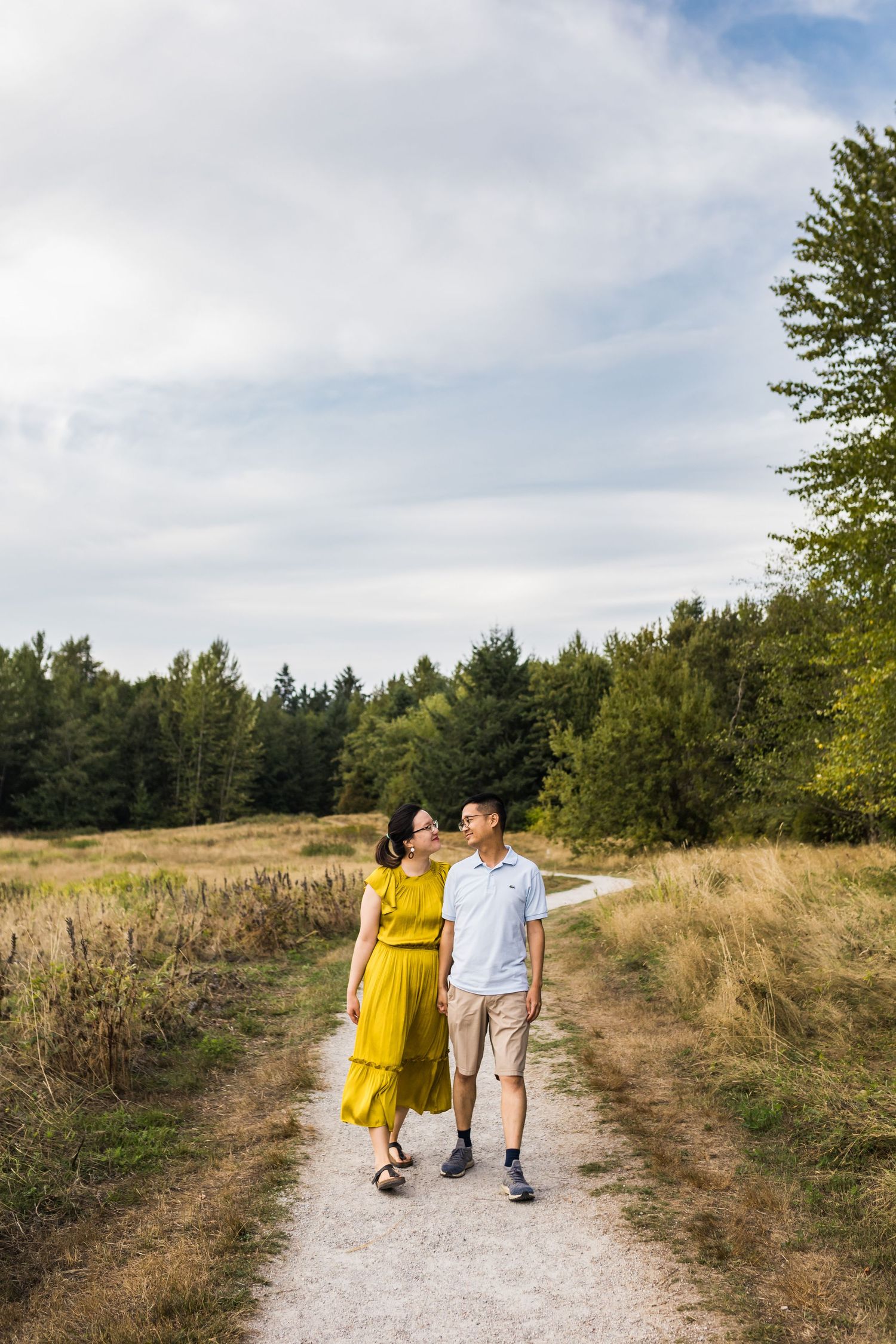 Couple looking lovingly at each other in Surrey, BC