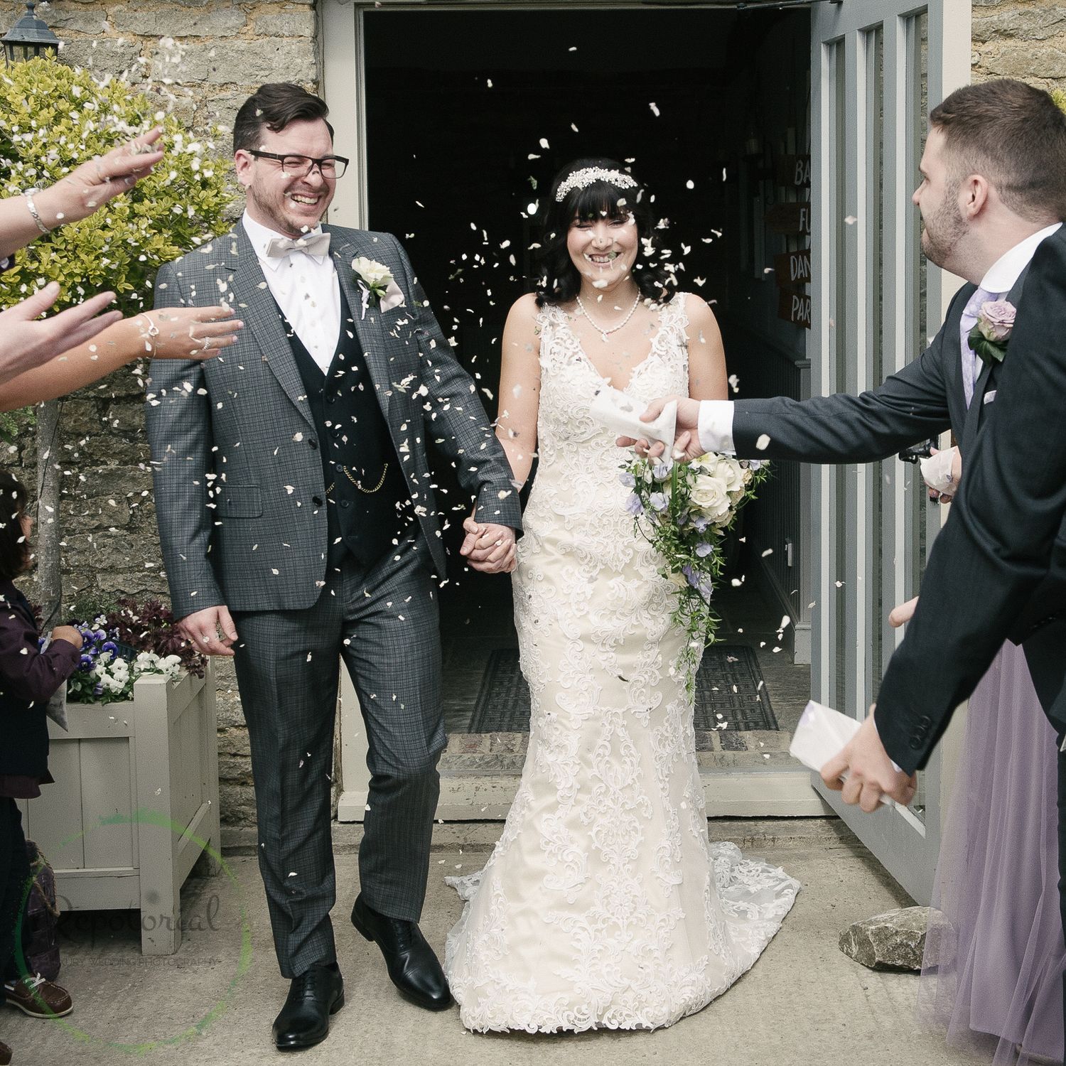 confetti shower bride and bride groom