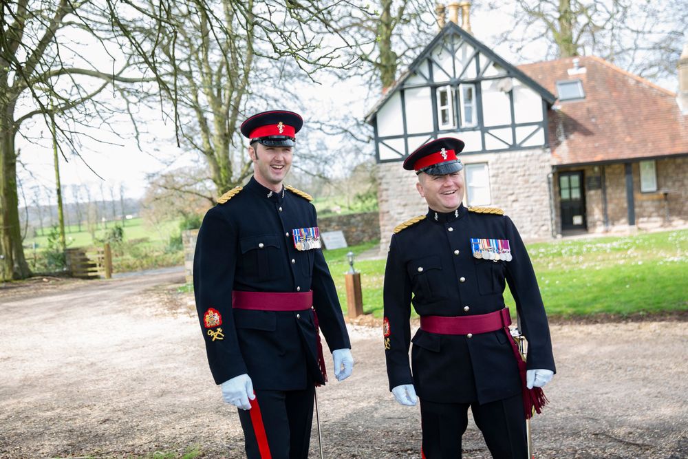 Groom and Best Man in full uniform at St Tewdrics House