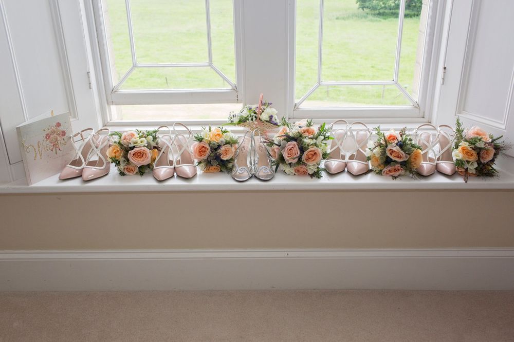 wedding flowers on the window sill at St Tewdrics Wedding