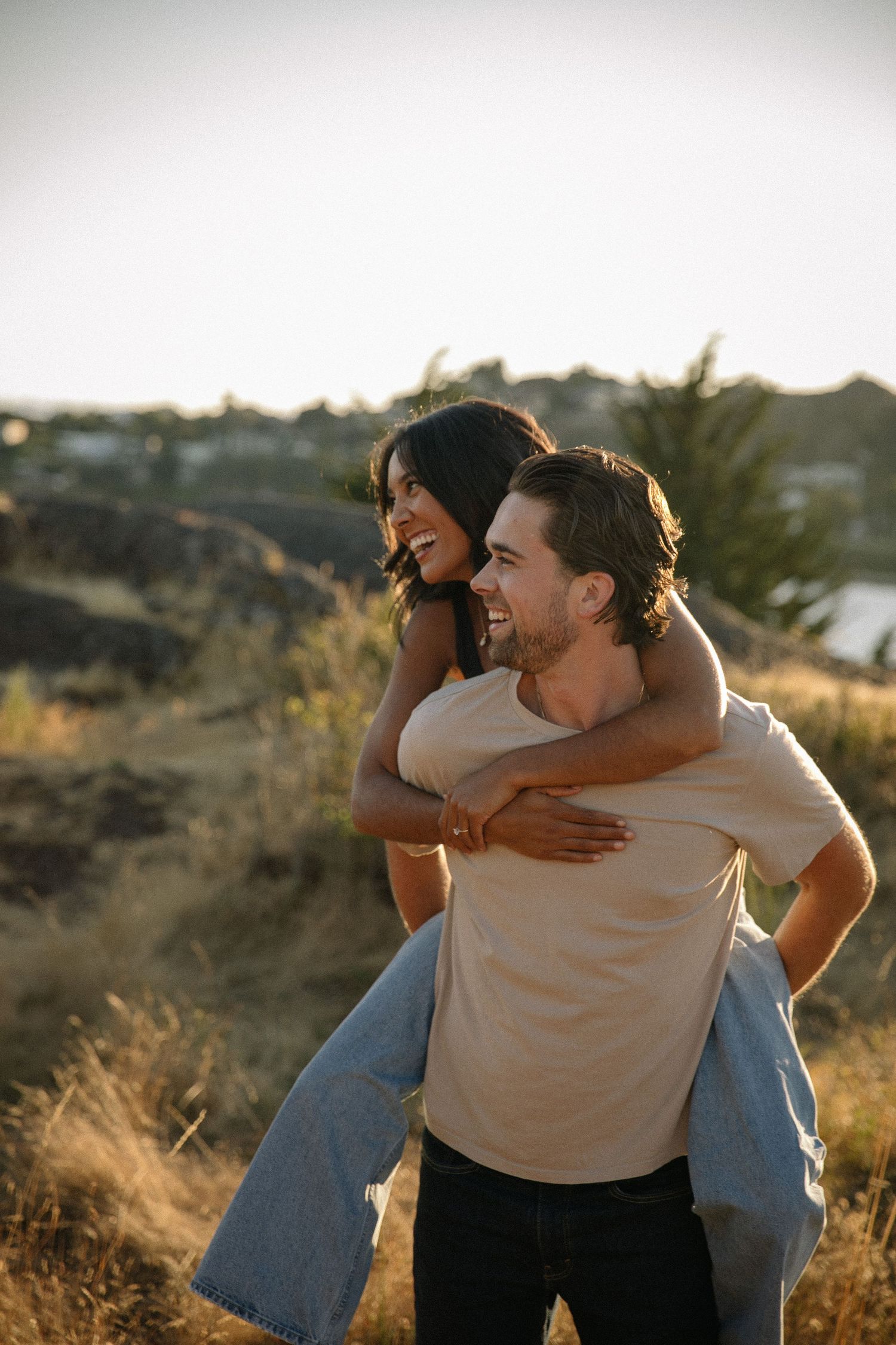 Piggy back ride at sunset