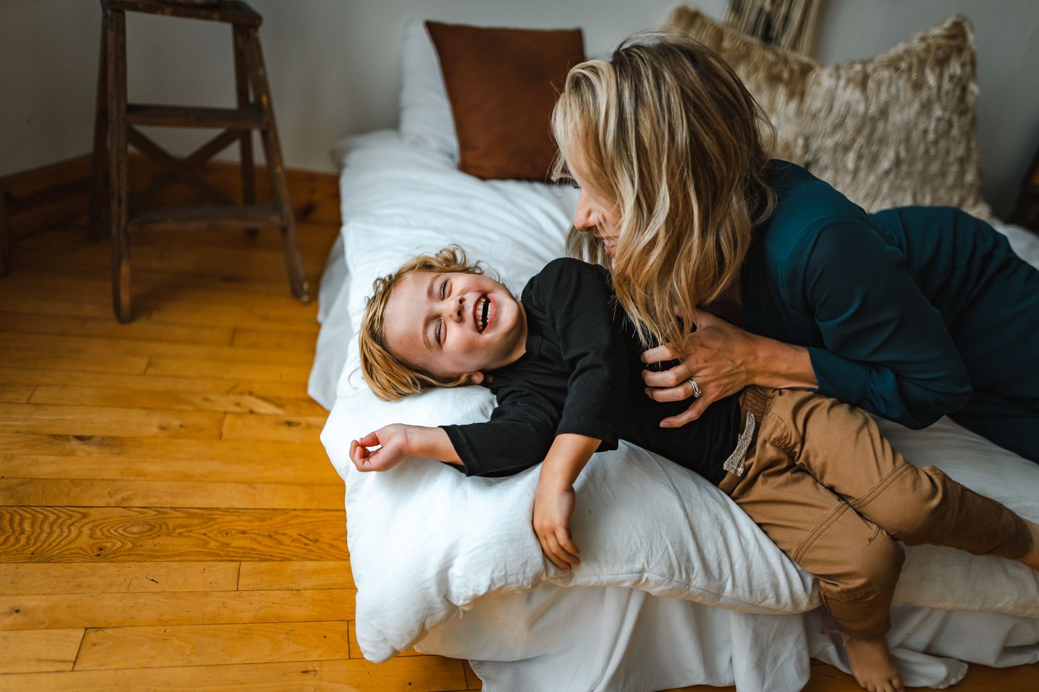 Mother and son, in studio session