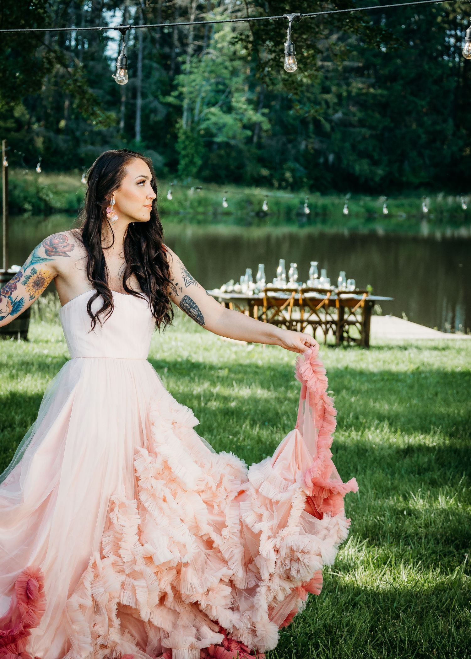 bride in pink gown