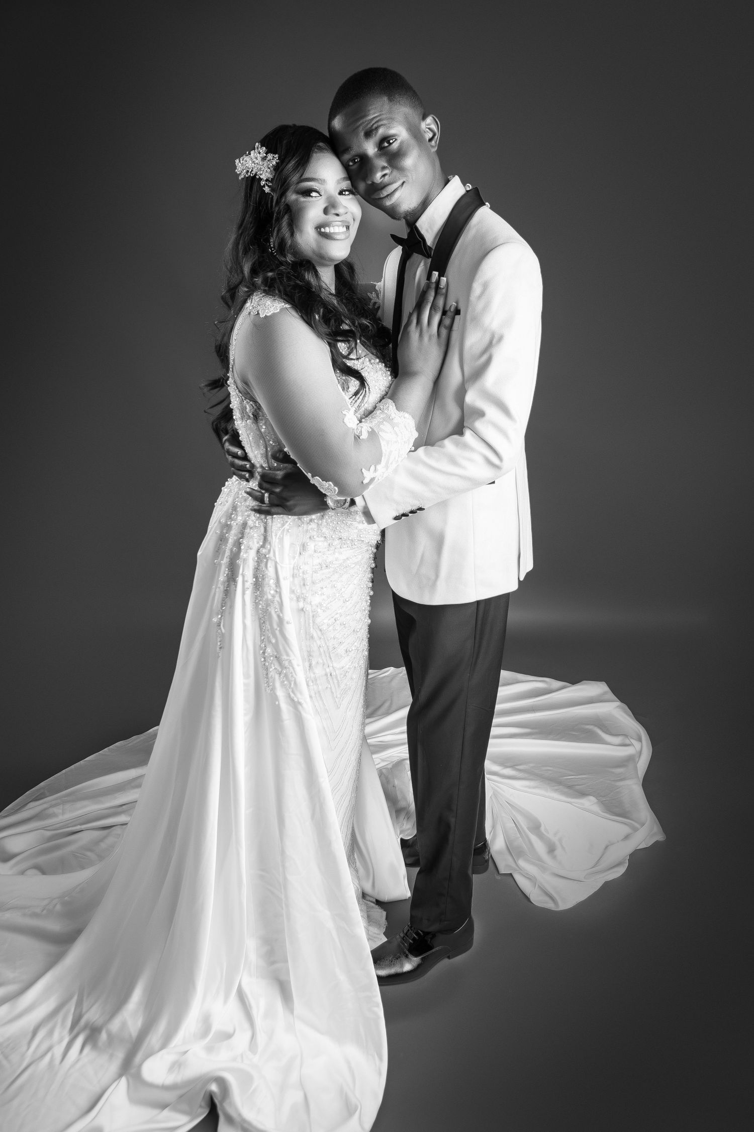 Bride and groom studio portrait