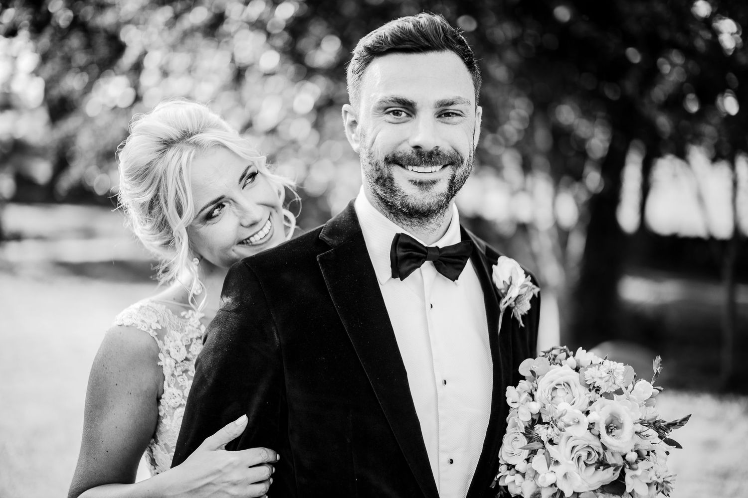 Portrait of bride smiling at groom