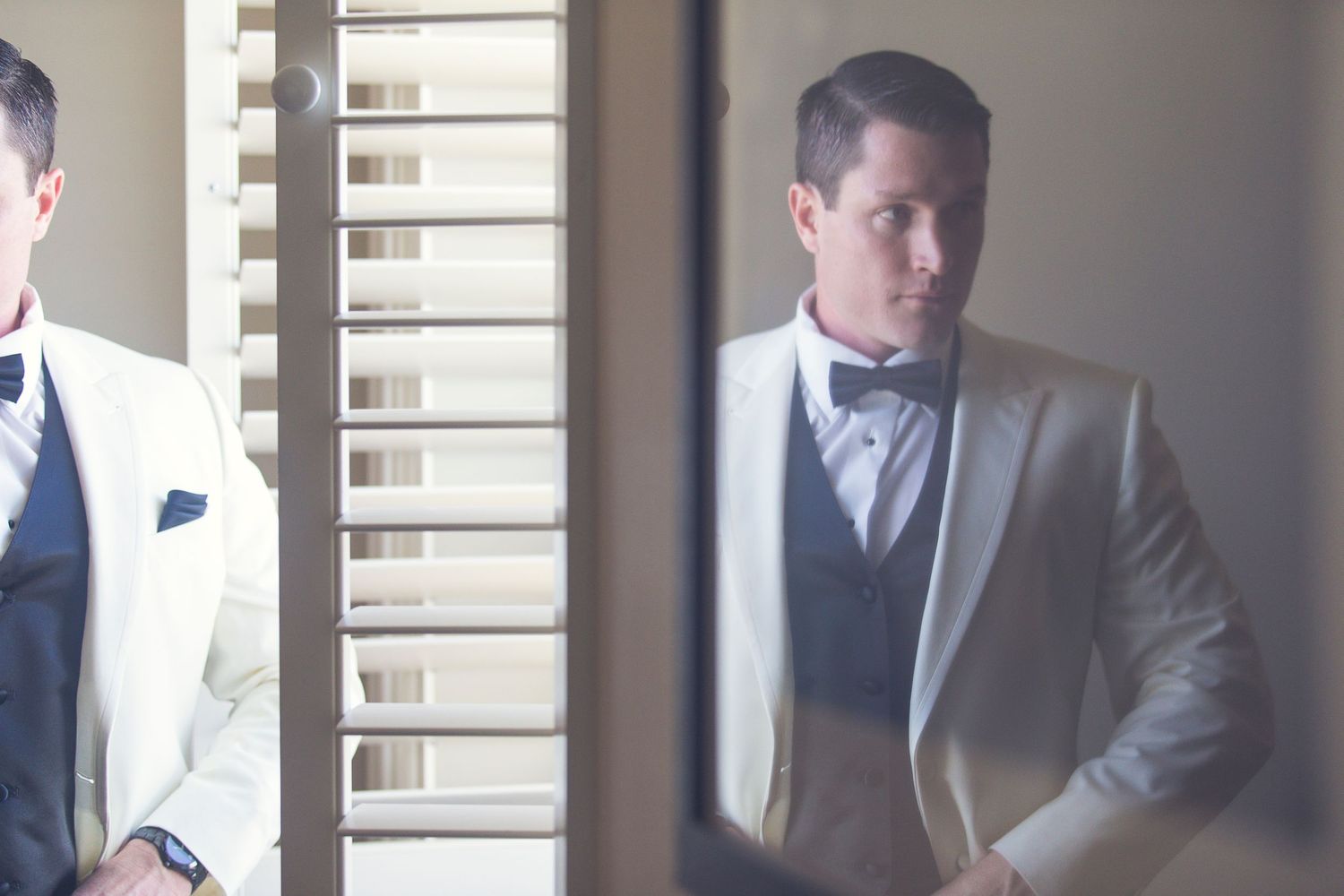Series of getting ready photos showing formal attire preparations.