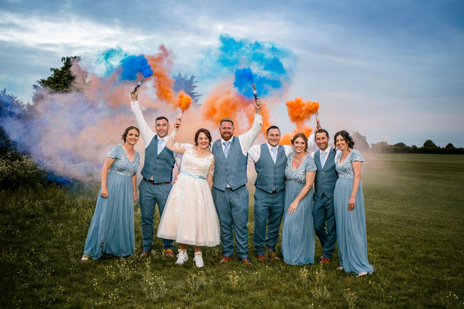 flare wedding photography multicolour fun group photo at deighton lodge york