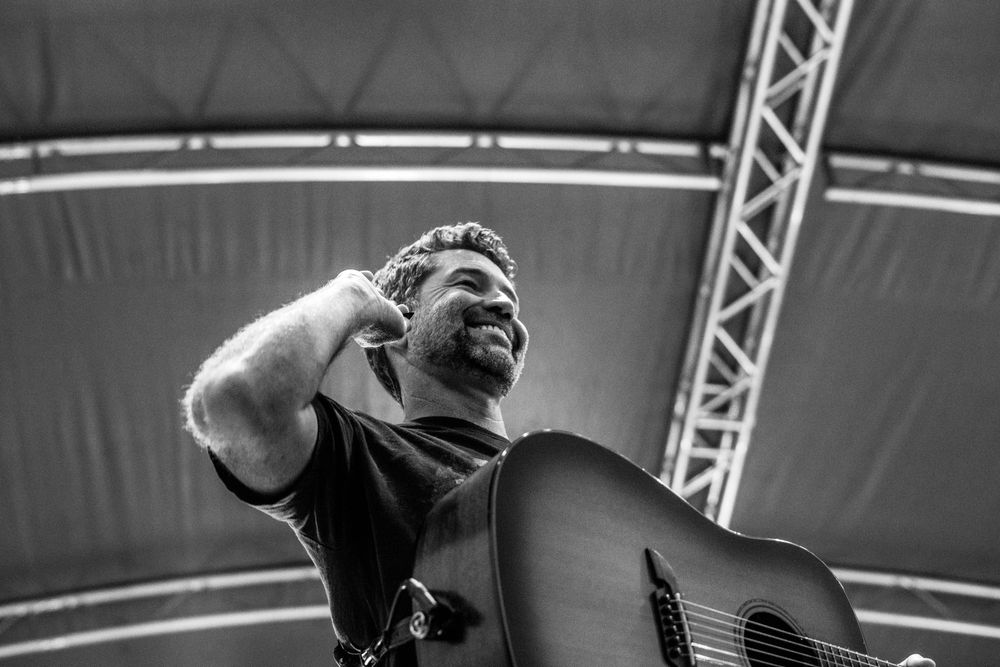 Josh Turner listens to the crowd during his performance at the Muscatine County Fair. West Liberty, Iowa.