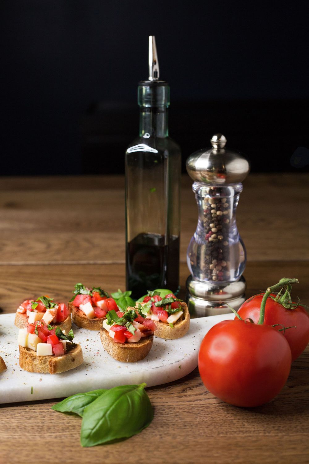 bruschetta pepper and balsamic vinegar with tomatoes