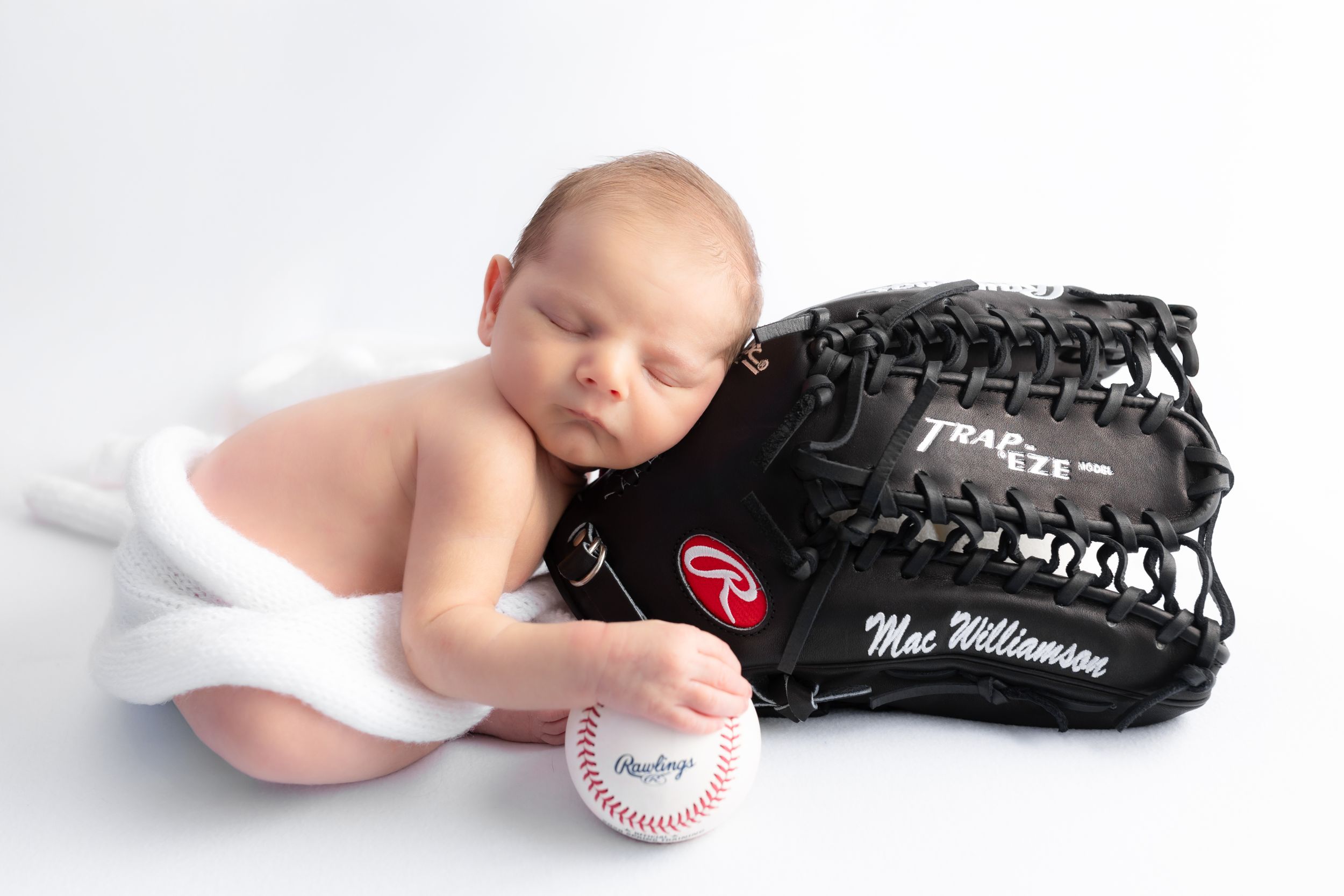 newborn photography session baseball photos with Swansboro photographer Samantha Ann photo studio near Hubert emerald isle
