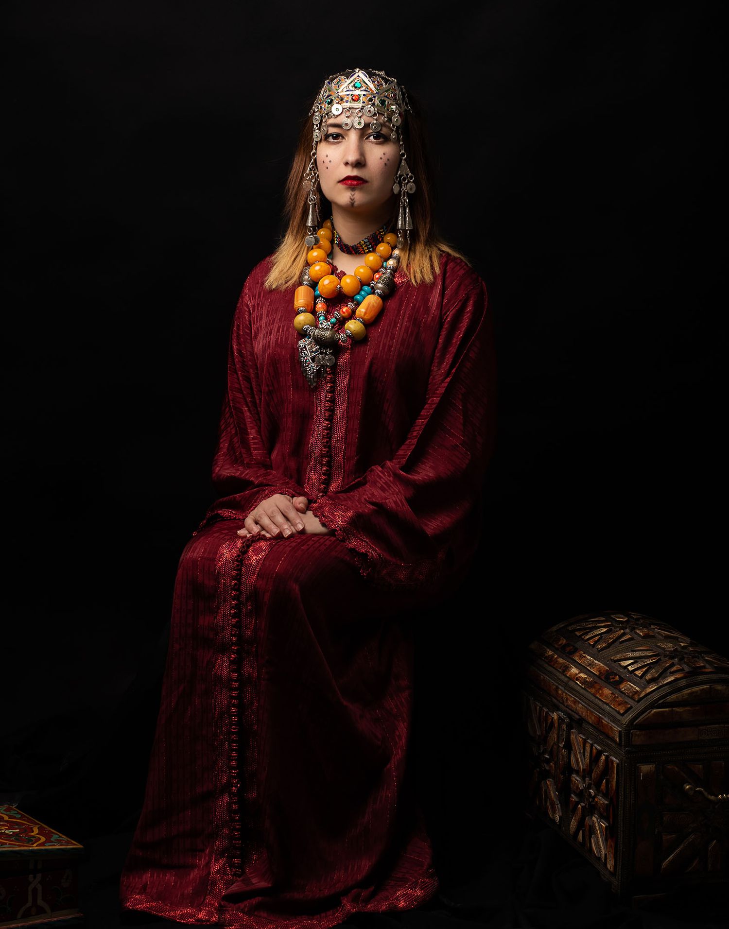 Portrait of a woman, dramatic light. Portrait Photography session. studio photography, fine art photography. moroccan