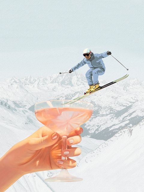ski cocktail wall art, mountain winter snow pastel colors