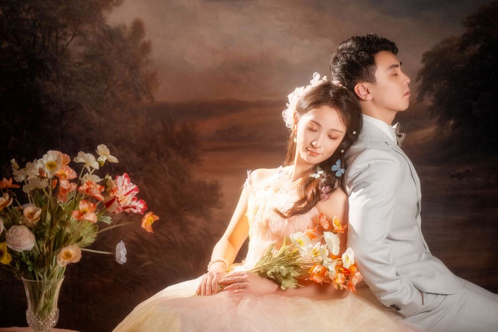 Moody and romantic vintage inspired studio bridal photo with soft lighting and dramatic shadows, by Imagine Image Studio.
