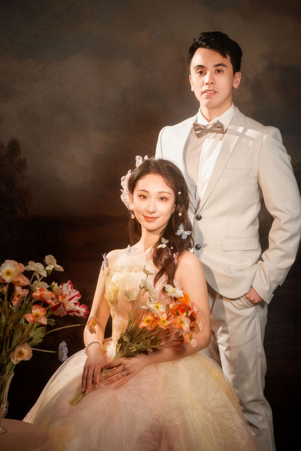 Romantic retro Hong Kong style studio wedding photography with soft diffused lighting, by Imagine Image Studio Auckland.