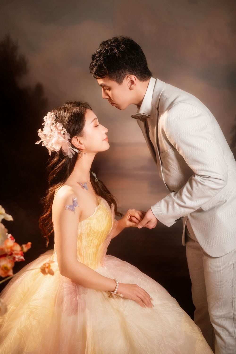Romantic retro Hong Kong style studio wedding photography with soft diffused lighting, by Imagine Image Studio Auckland.