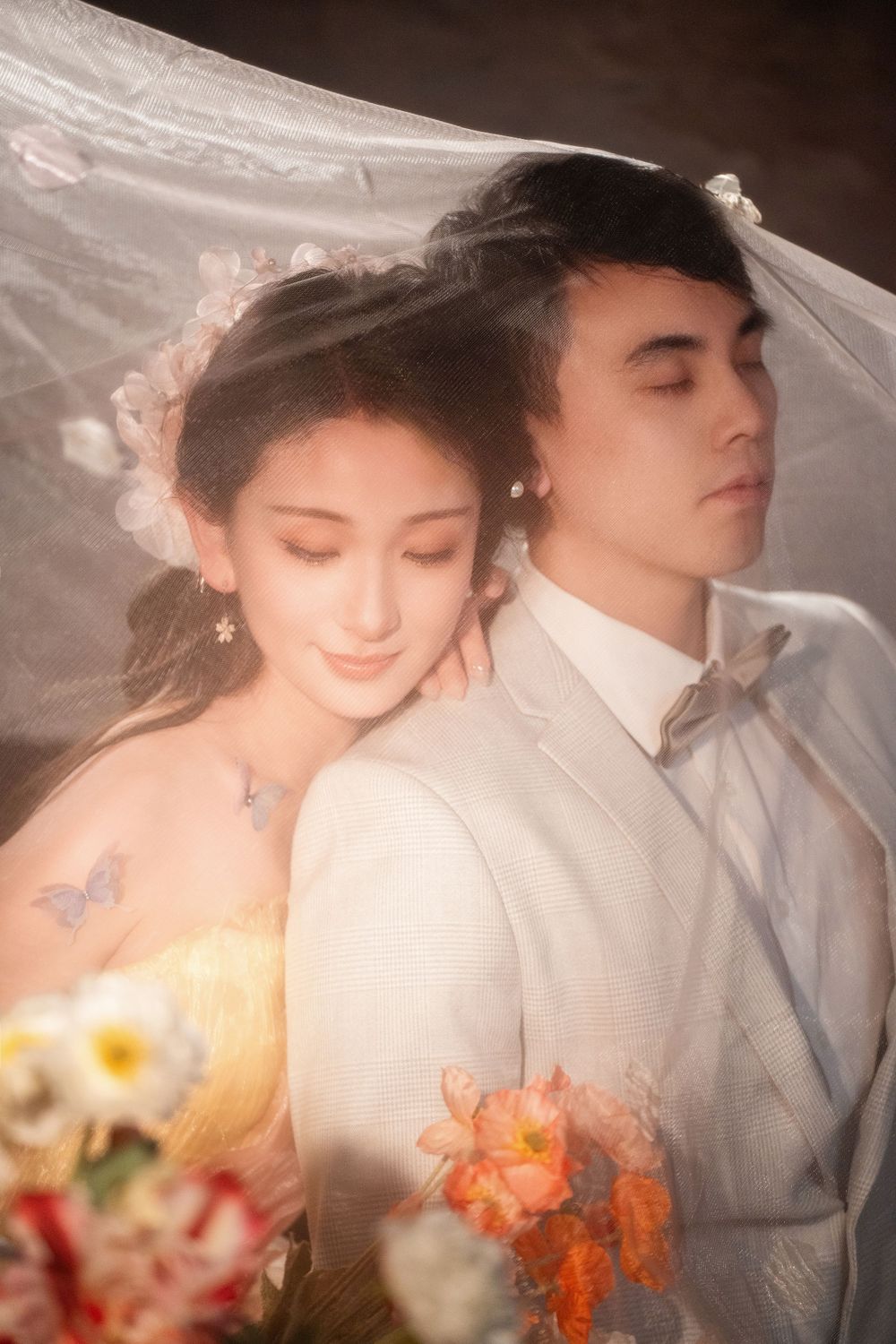 Romantic retro Hong Kong style studio wedding photography with soft diffused lighting, by Imagine Image Studio Auckland.