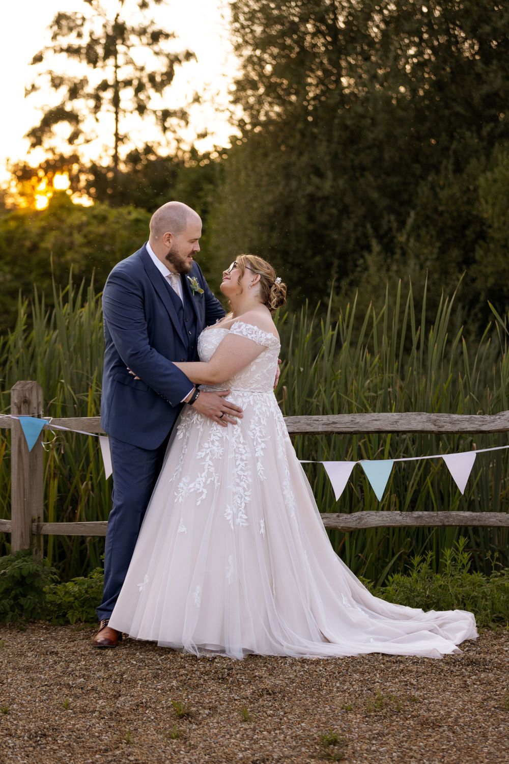 Wedding couple at lake, Randoms Hall Hotel, Horsham